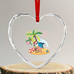 Xmas In Hawaii Heart Crystal Glass Ornament Palm Tree Firework Santa At Beach Drinking Coconut TS09 Transparent Glass 3'' Heart Print Your Wear