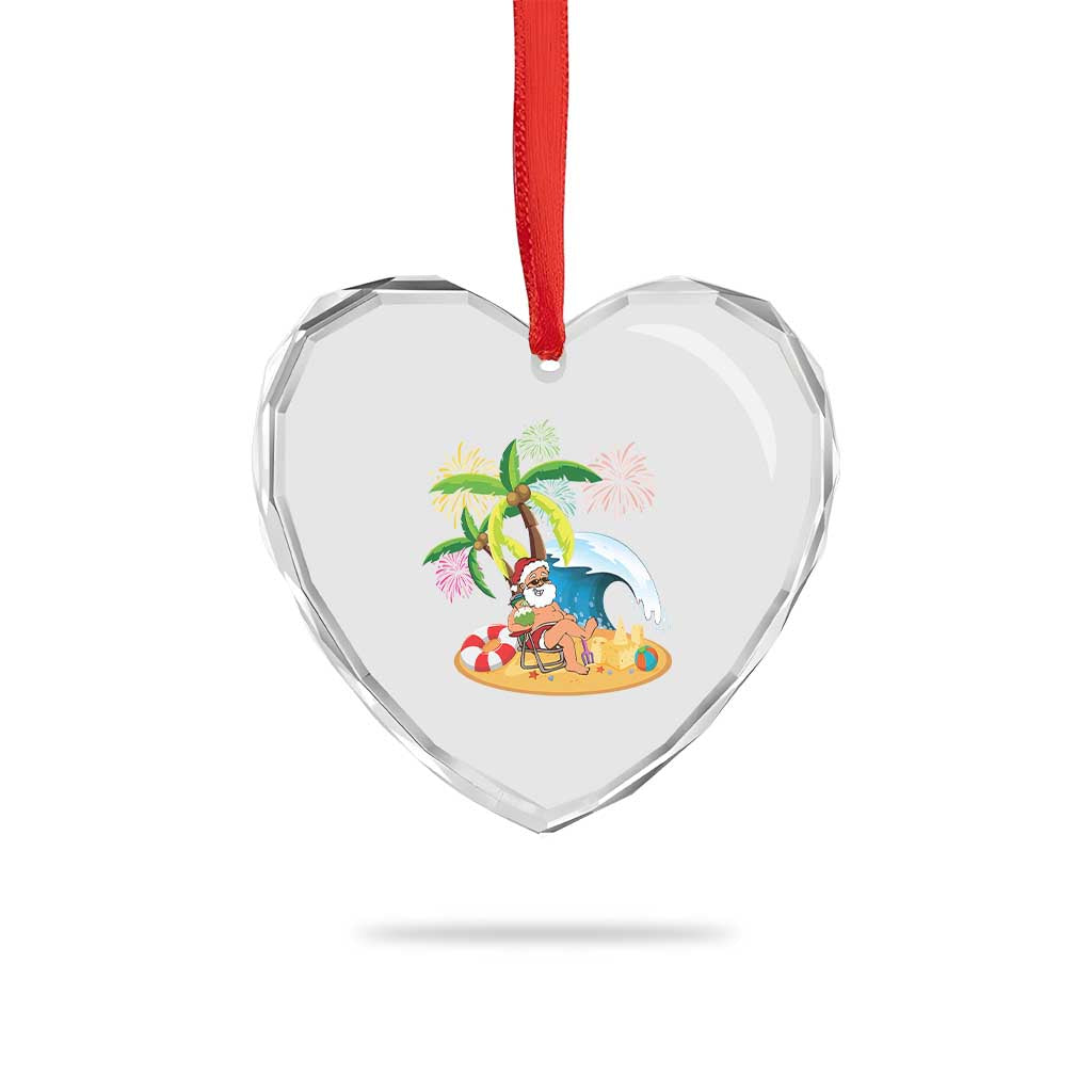 Xmas In Hawaii Heart Crystal Glass Ornament Palm Tree Firework Santa At Beach Drinking Coconut TS09 Print Your Wear