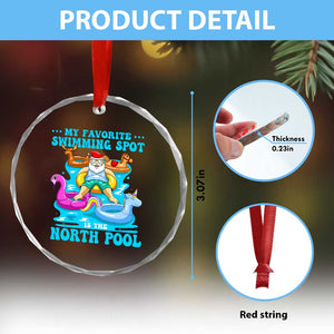 Xmas In July Relaxing Santa Crystal Glass Ornament My Favorite Swimming Spot Is The North Pole TS02 Print Your Wear