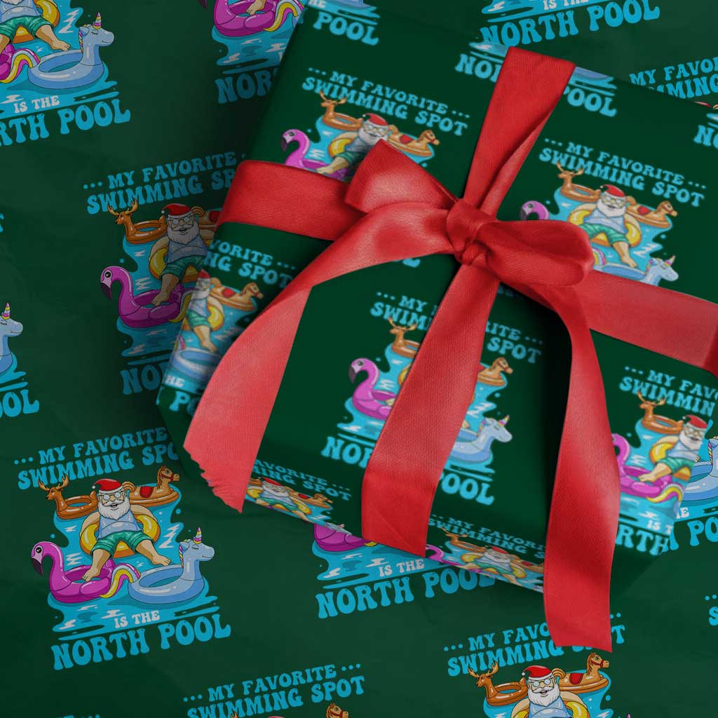Xmas In July Relaxing Santa Wrapping Paper Roll My Favorite Swimming Spot Is The North Pole TS02 Green Print Your Wear