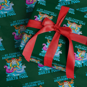 Xmas In July Relaxing Santa Wrapping Paper Roll My Favorite Swimming Spot Is The North Pole TS02 Green Print Your Wear