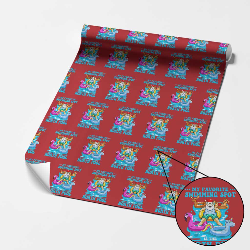 Xmas In July Relaxing Santa Wrapping Paper Roll My Favorite Swimming Spot Is The North Pole TS02 Red Print Your Wear