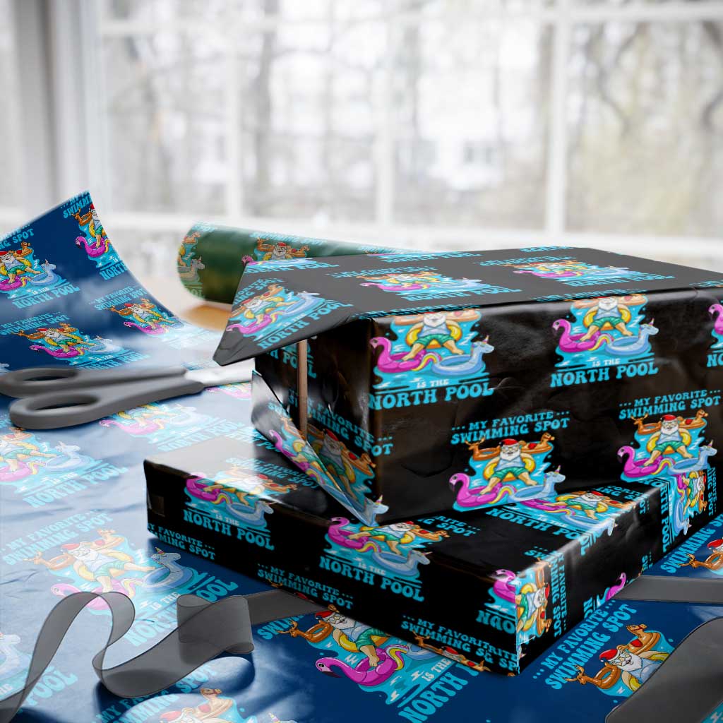 Xmas In July Relaxing Santa Wrapping Paper Roll My Favorite Swimming Spot Is The North Pole TS02 Black Print Your Wear