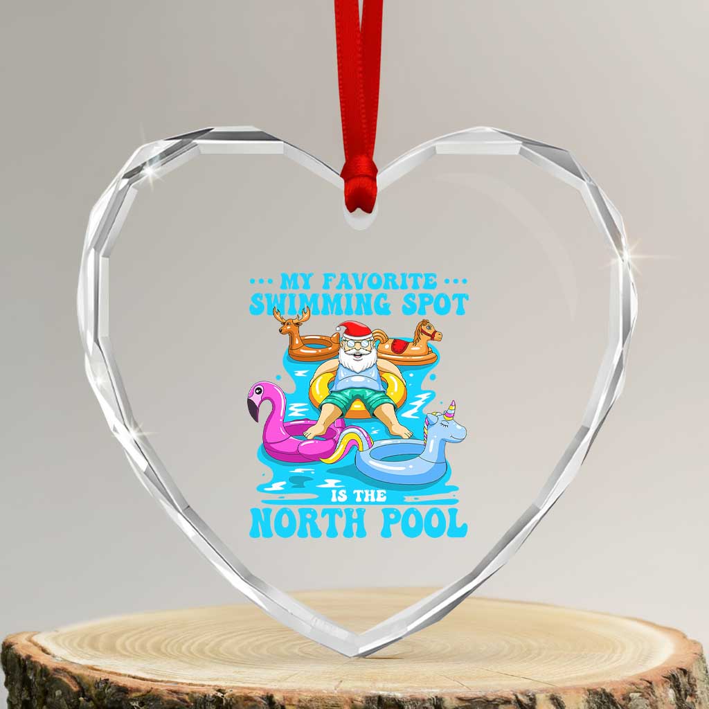 Xmas In July Relaxing Santa Heart Crystal Glass Ornament My Favorite Swimming Spot Is The North Pole TS02 Transparent Glass 3'' Heart Print Your Wear
