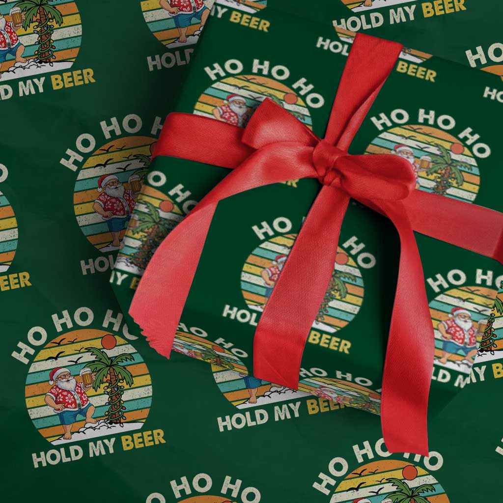 Xmas In July Santa Ho Ho Hold My Beer Wrapping Paper Roll Summer Beach Hawaii Santa USA Flag TS10 Green Print Your Wear