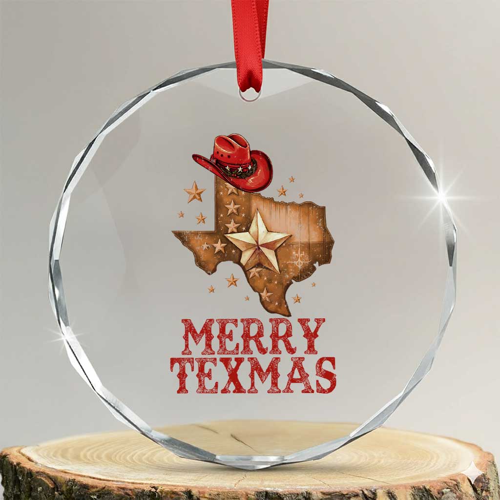 Xmas In Texas Crystal Glass Ornament Merry Texmas Santa Cowboy Hat TS09 Transparent Glass 3'' Circle Print Your Wear