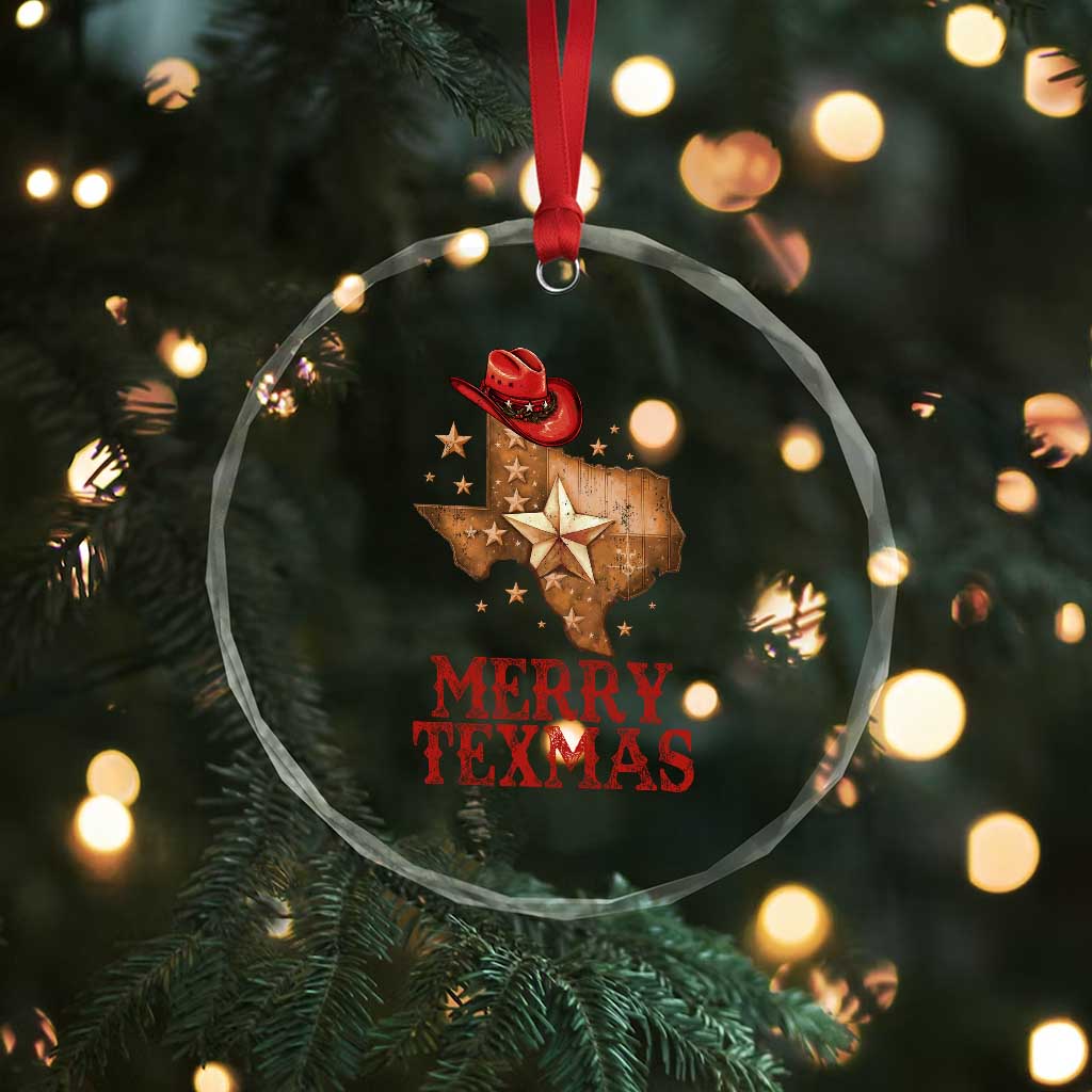 Xmas In Texas Crystal Glass Ornament Merry Texmas Santa Cowboy Hat TS09 Print Your Wear