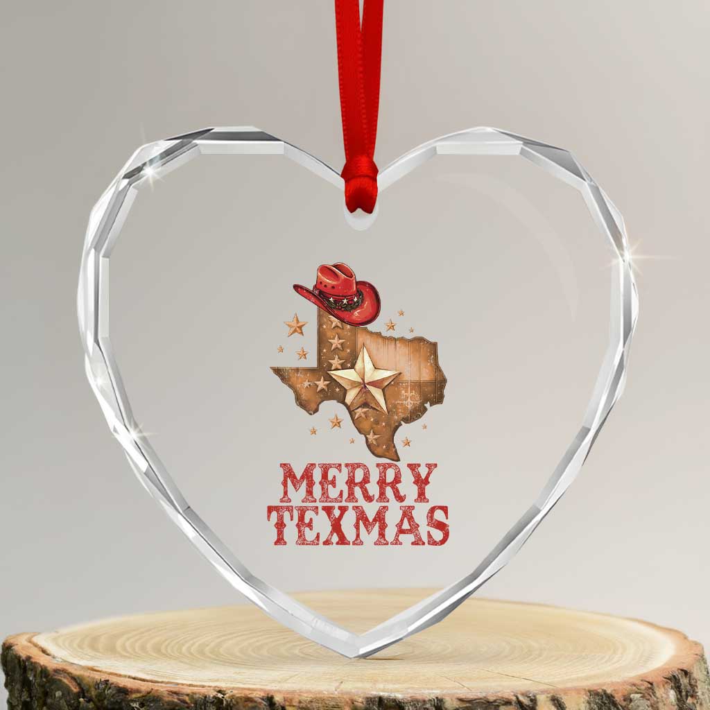 Xmas In Texas Heart Crystal Glass Ornament Merry Texmas Santa Cowboy Hat TS09 Transparent Glass 3'' Heart Print Your Wear