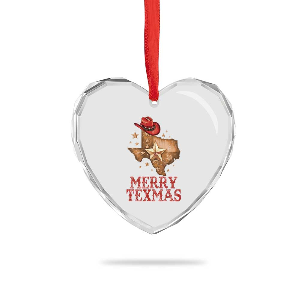 Xmas In Texas Heart Crystal Glass Ornament Merry Texmas Santa Cowboy Hat TS09 Print Your Wear