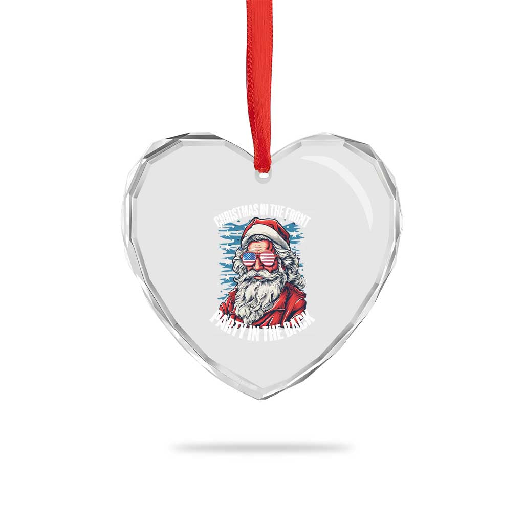 Xmas in the Front Party in the Back USA Patriotic Santa Heart Crystal Glass Ornament TS09 Print Your Wear