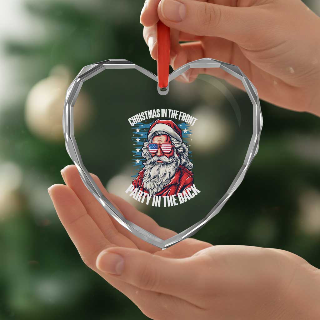 Xmas in the Front Party in the Back USA Patriotic Santa Heart Crystal Glass Ornament TS09 Print Your Wear
