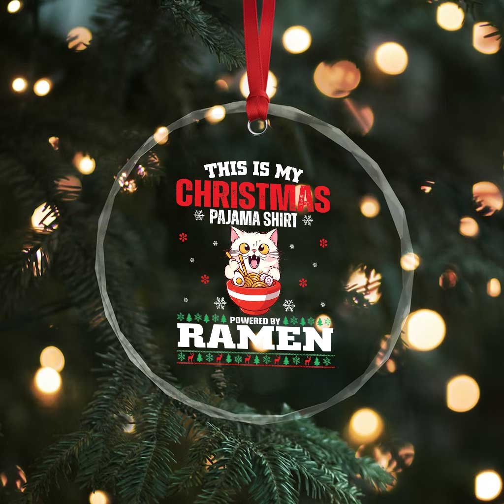 Xmas Kawaii Cat Ramen Crystal Glass Ornament Powered By Ramen Japanese Noodle Anime Manga TS09 Print Your Wear