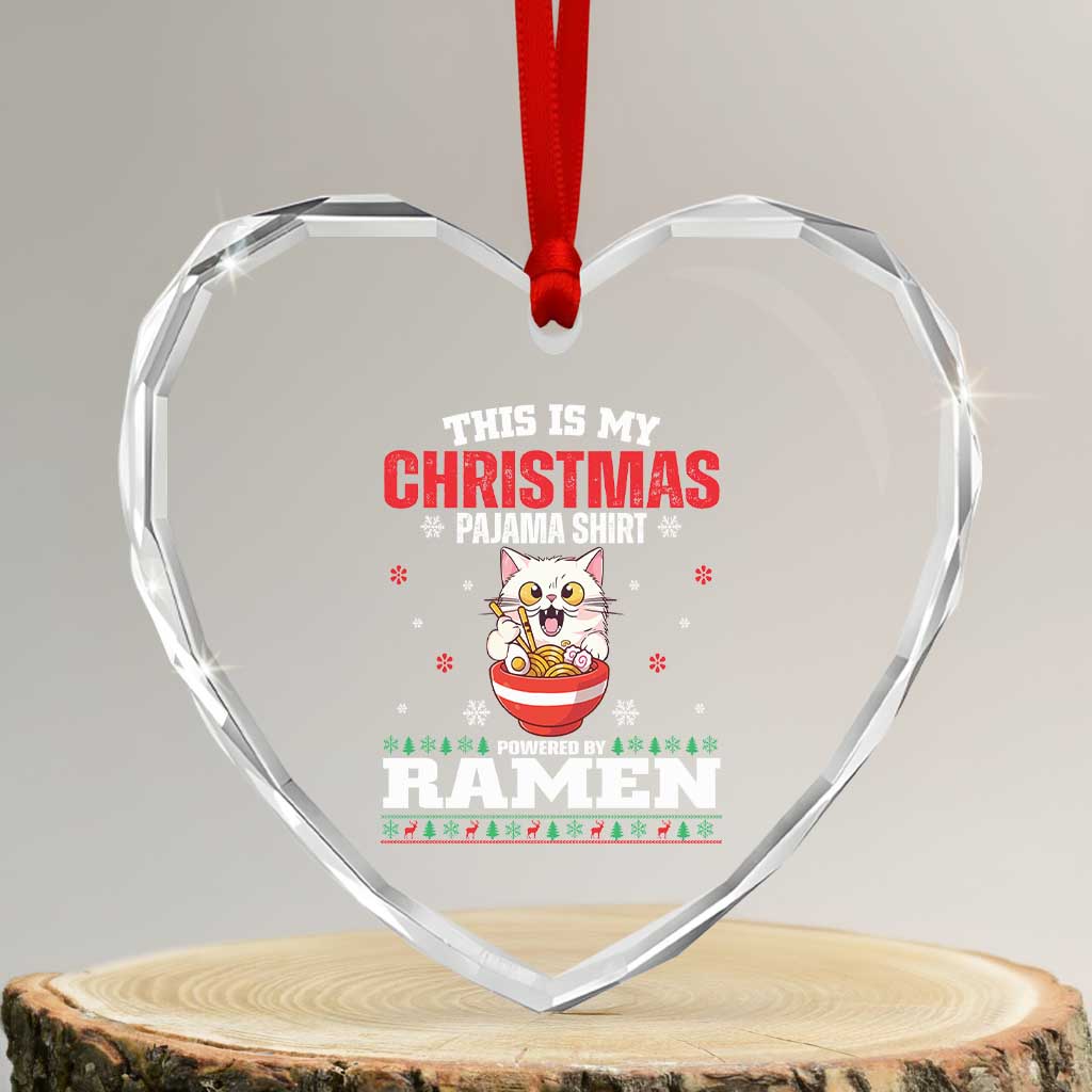 Xmas Kawaii Cat Ramen Heart Crystal Glass Ornament Powered By Ramen Japanese Noodle Anime Manga TS09 Transparent Glass 3'' Heart Print Your Wear