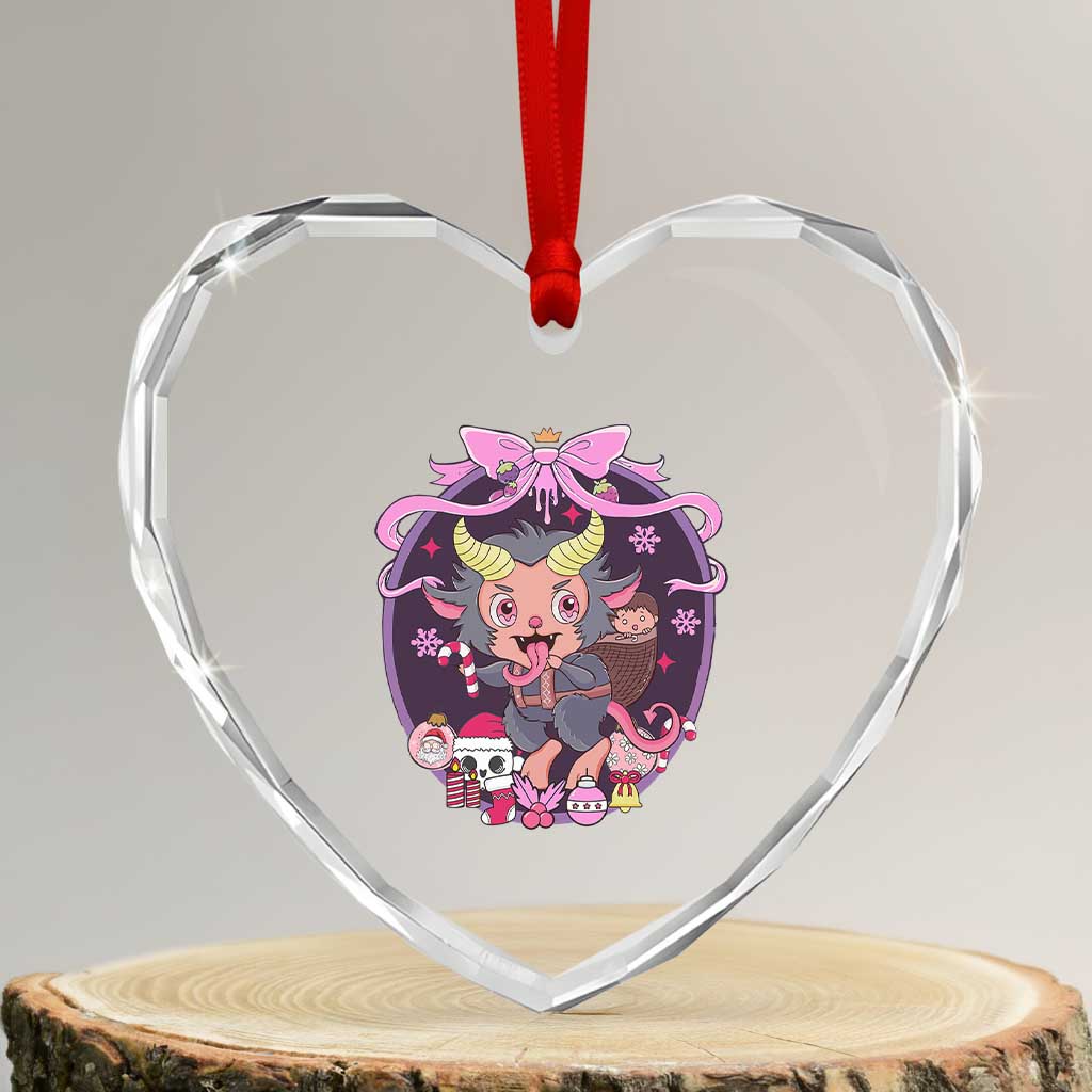 Xmas Kawaii Pastel Krampus Heart Crystal Glass Ornament TS09 Transparent Glass 3'' Heart Print Your Wear