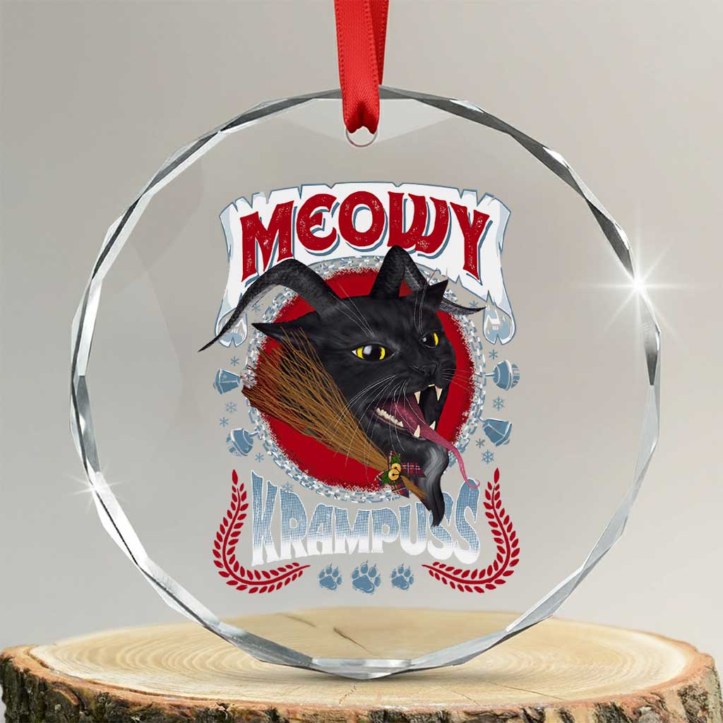 Xmas Krampus Cat Crystal Glass Ornament Meowy Krampuss Black Cat TS09 Transparent Glass 3'' Circle Print Your Wear