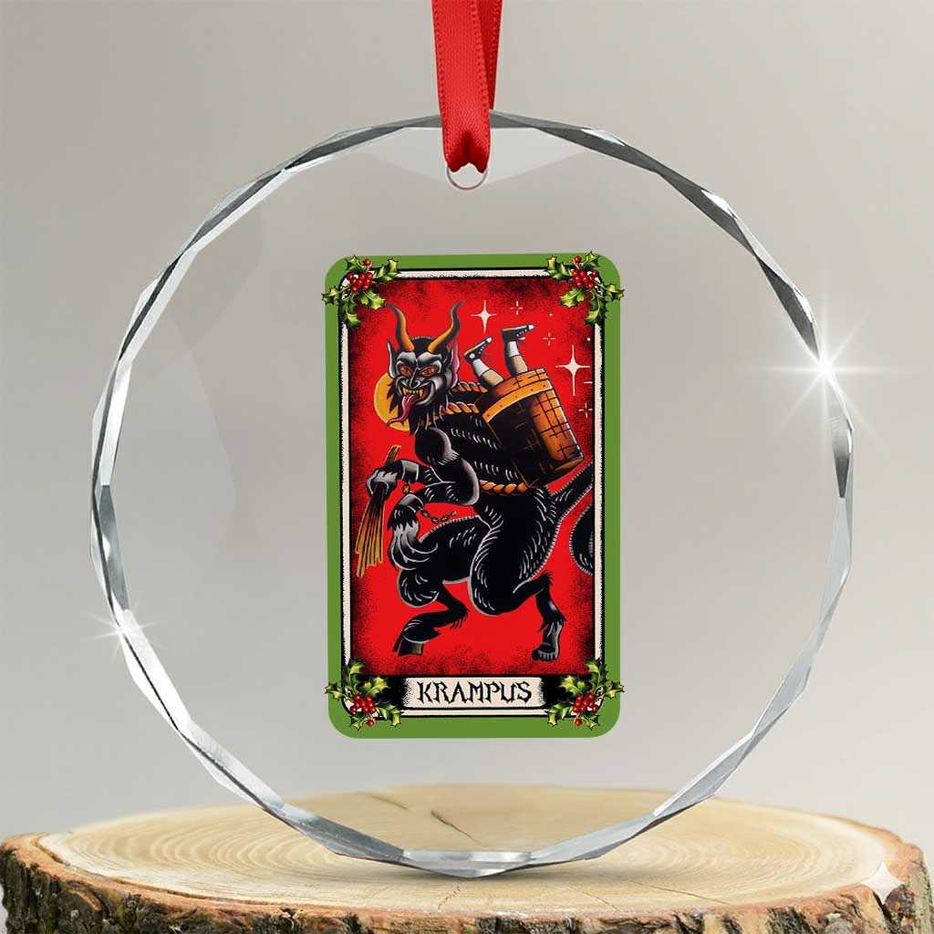 Xmas Krampus Crystal Glass Ornament American Traditional Tarot Card TS09 Transparent Glass 3'' Circle Print Your Wear