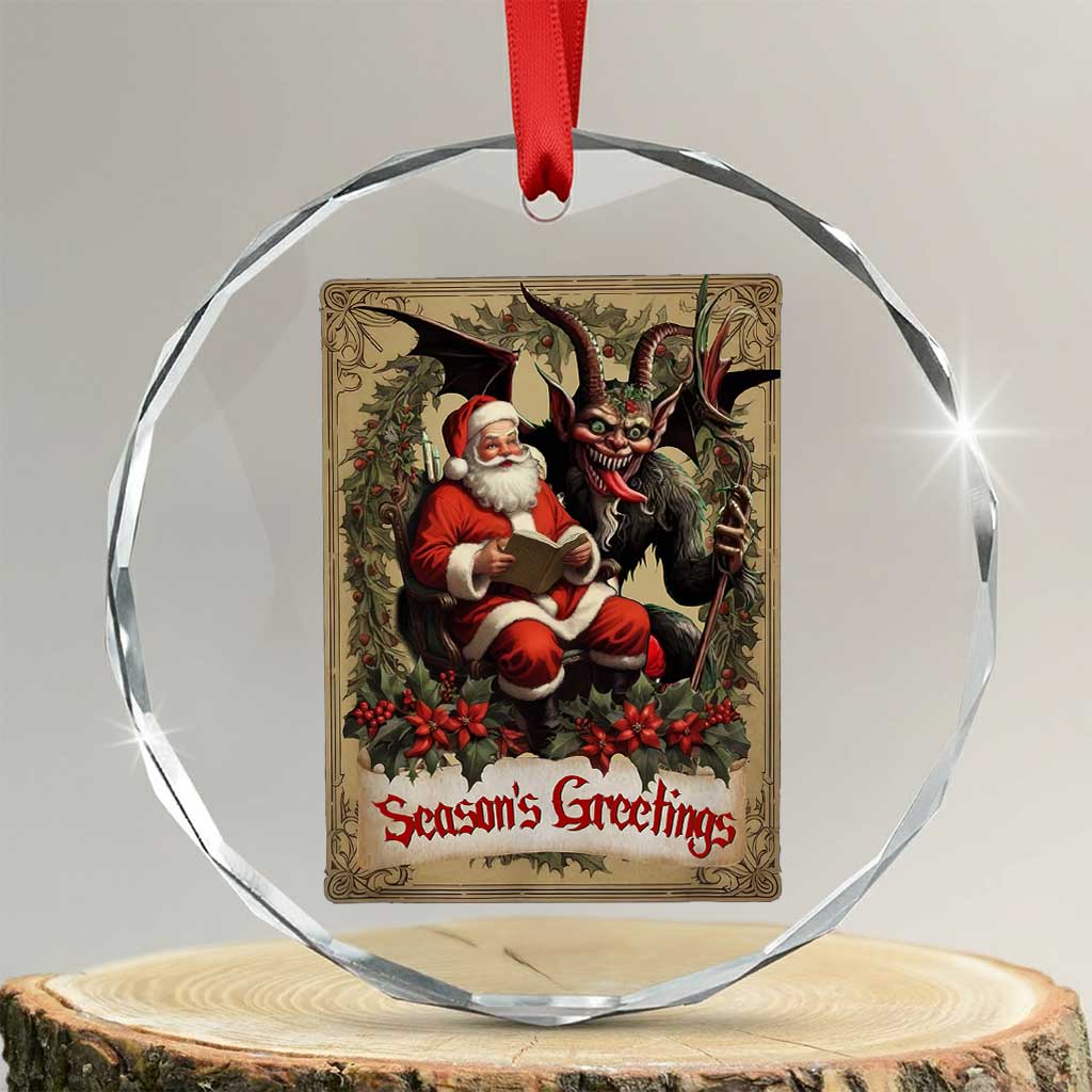 Xmas Krampus Crystal Glass Ornament Season Greeting Vintage Tarot Card TS09 Transparent Glass 3'' Circle Print Your Wear