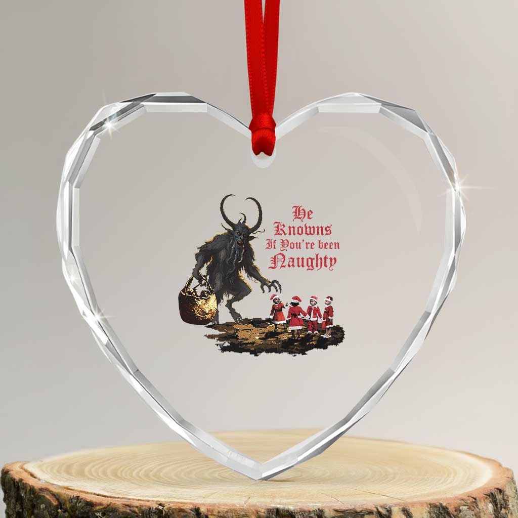 Xmas Krampus Heart Crystal Glass Ornament He Knows If You've Been Naughty TS09 Transparent Glass 3'' Heart Print Your Wear