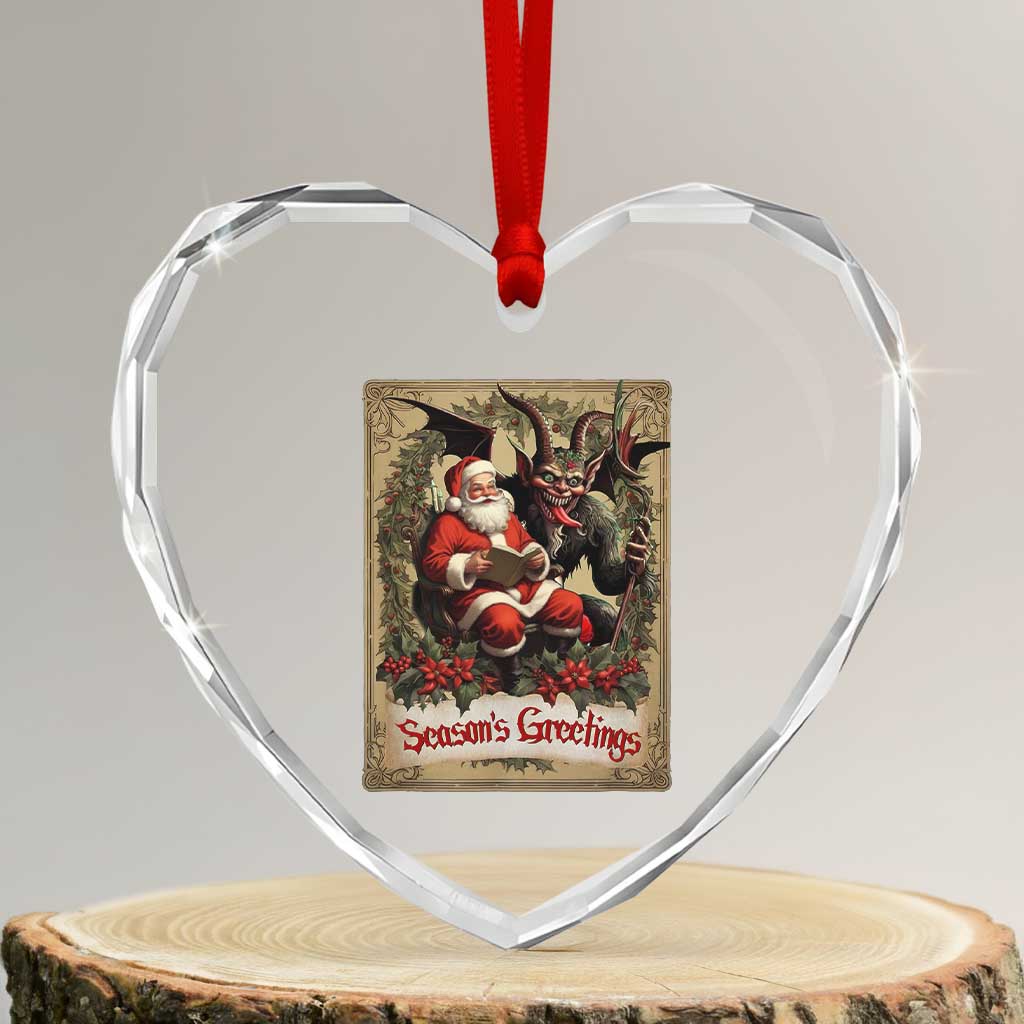 Xmas Krampus Heart Crystal Glass Ornament Season Greeting Vintage Tarot Card TS09 Transparent Glass 3'' Heart Print Your Wear