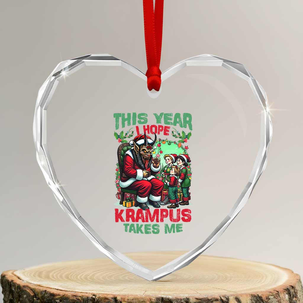 Xmas Krampus Heart Crystal Glass Ornament This Year I Hope Krampus Takes Me TS09 Transparent Glass 3'' Heart Print Your Wear