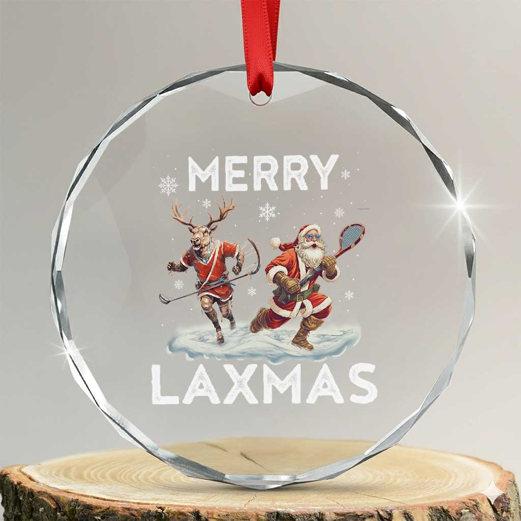 Xmas Lacrosse Crystal Glass Ornament Merry LAXMAS Santa Reindeer Lacrosse Player TS09 Transparent Glass 3'' Circle Print Your Wear