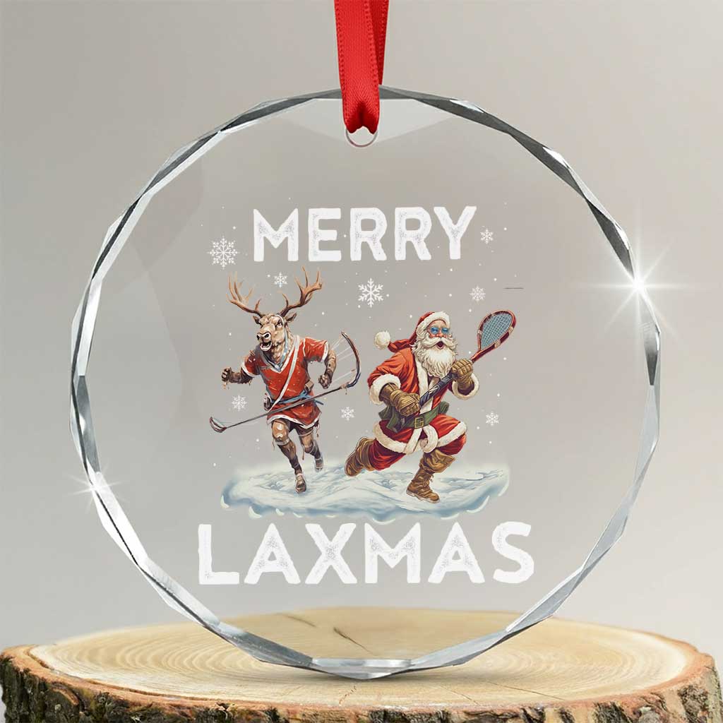 Xmas Lacrosse Crystal Glass Ornament Merry LAXMAS Santa Reindeer Lacrosse Player TS09 Transparent Glass 3'' Circle Print Your Wear