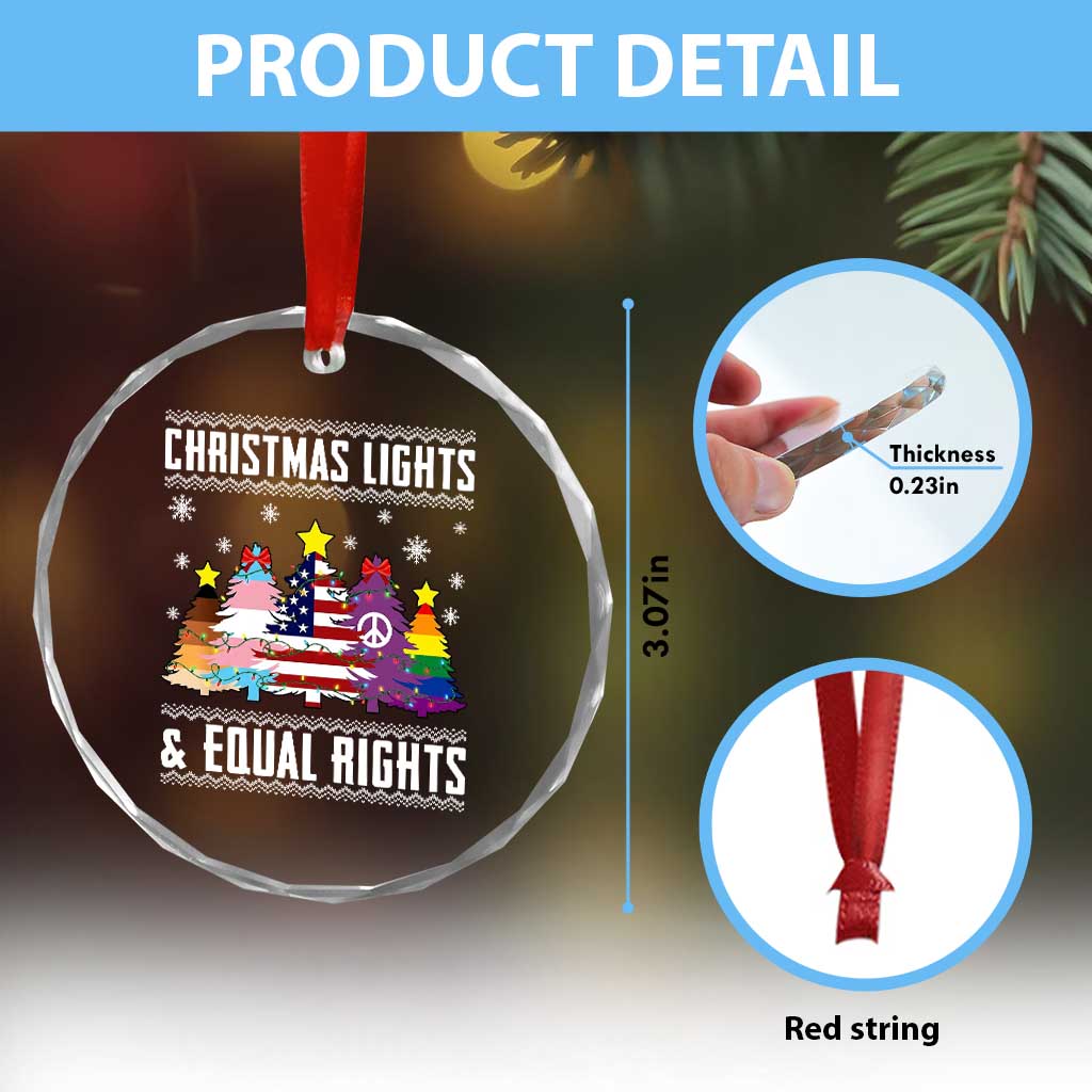 Xmas Lights Equal Rights Ugly Sweater Activism Gift Crystal Glass Ornament TS12 Print Your Wear