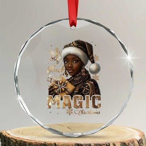 Xmas Melanin Black Girl Magic Crystal Glass Ornament TS09 Transparent Glass 3'' Circle Print Your Wear