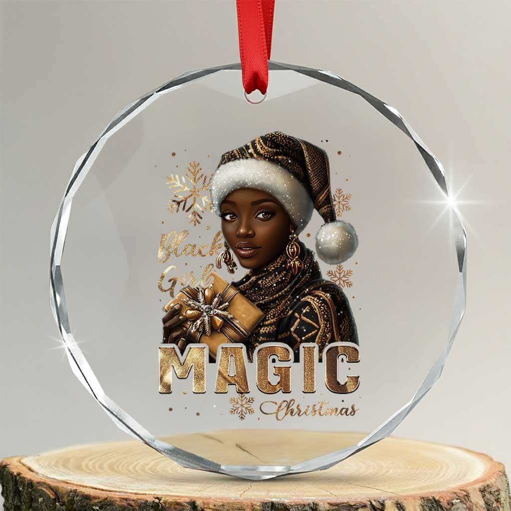 Xmas Melanin Black Girl Magic Crystal Glass Ornament TS09 Transparent Glass 3'' Circle Print Your Wear