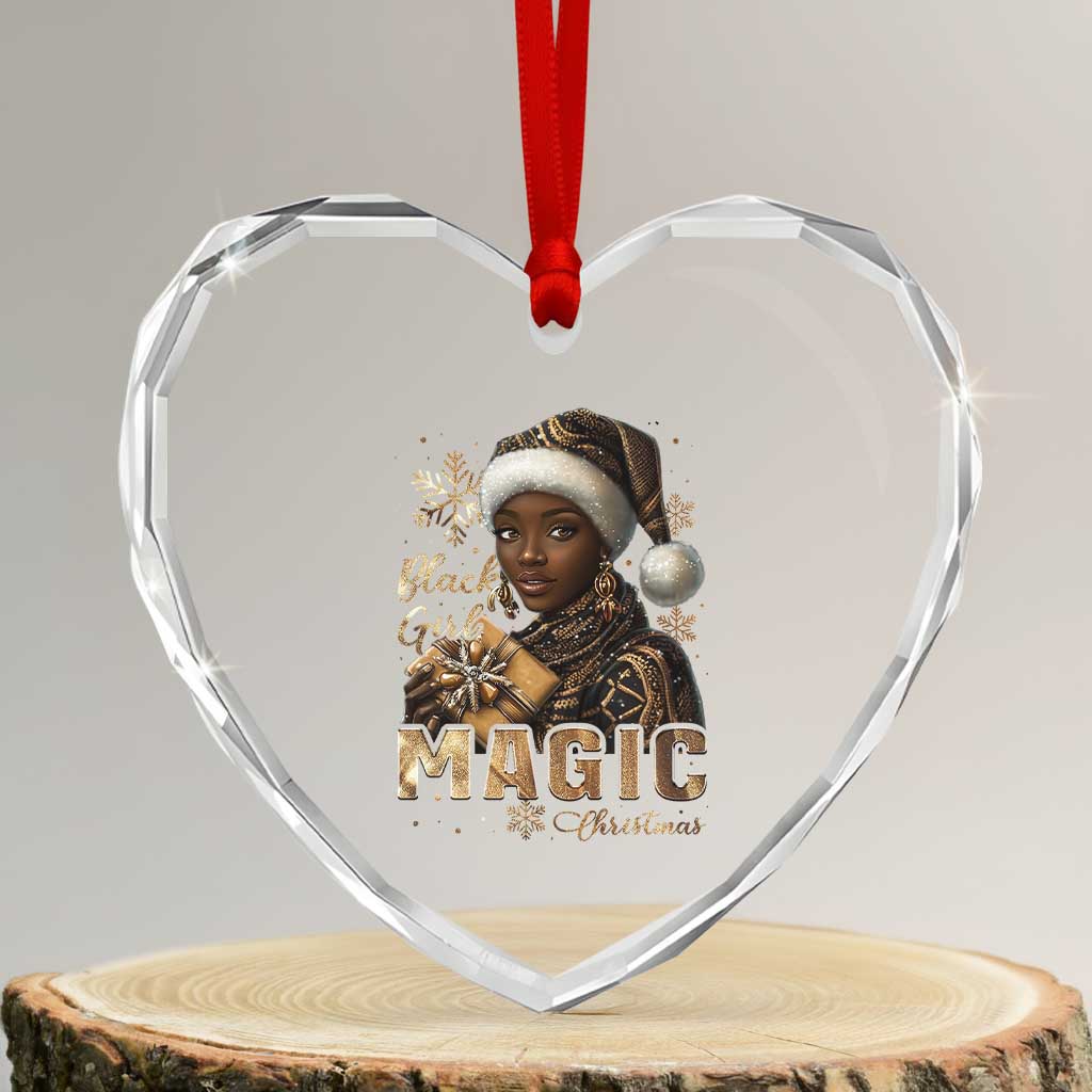 Xmas Melanin Black Girl Magic Heart Crystal Glass Ornament TS09 Transparent Glass 3'' Heart Print Your Wear