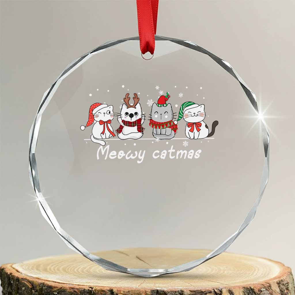 Xmas Meowy Catmas Cute Cat Crystal Glass Ornament TS09 Transparent Glass 3'' Circle Print Your Wear