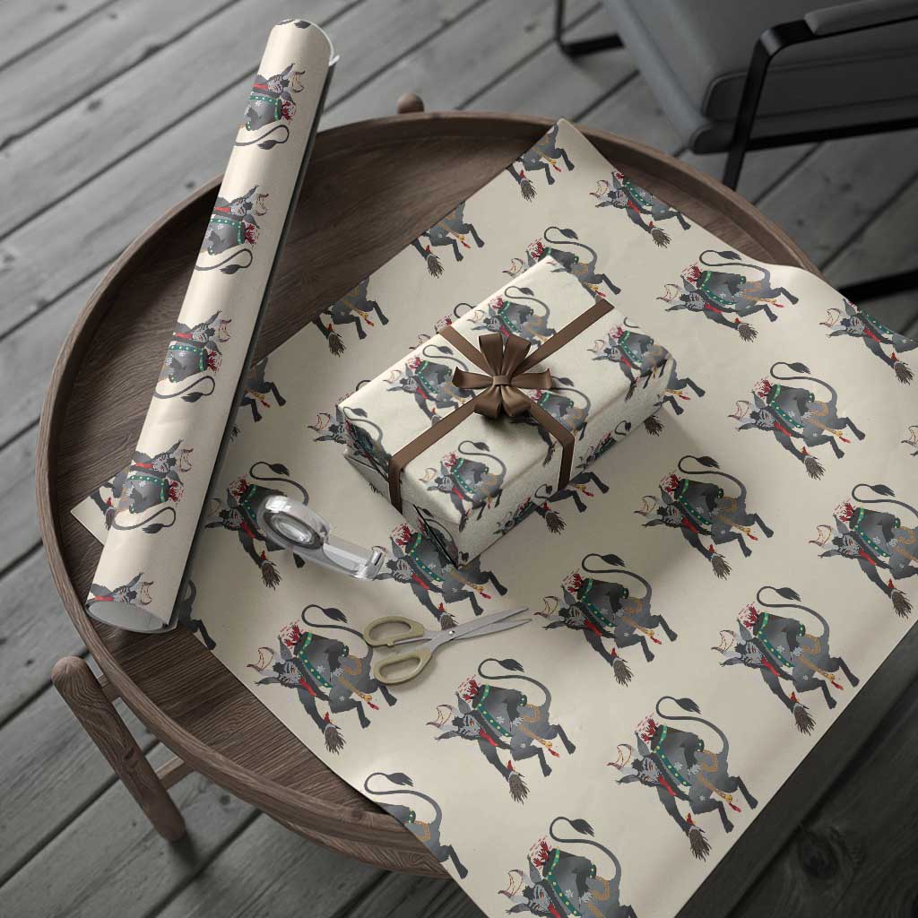 Xmas Merry Krampus Wrapping Paper Roll Naughty Horror Evil Xmas Psychobilly TS02 Beige Print Your Wear