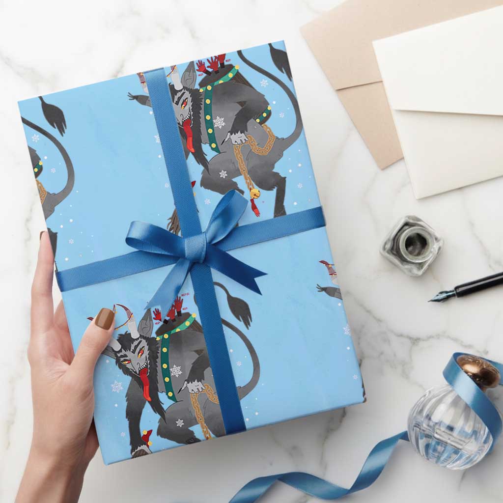 Xmas Merry Krampus Wrapping Paper Roll Naughty Horror Evil Xmas Psychobilly TS02 Light Blue Print Your Wear