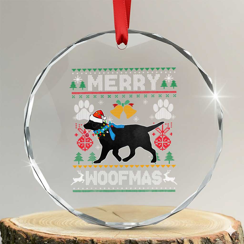 Xmas Merry Woofmas Black Lab Dog Lover Crystal Glass Ornament TS09 Transparent Glass 3'' Circle Print Your Wear