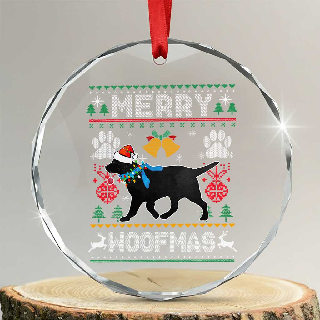 Xmas Merry Woofmas Black Lab Dog Lover Crystal Glass Ornament TS09 Transparent Glass 3'' Circle Print Your Wear