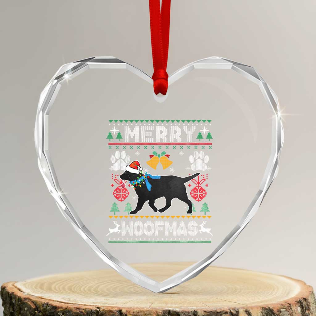 Xmas Merry Woofmas Black Lab Dog Lover Heart Crystal Glass Ornament TS09 Transparent Glass 3'' Heart Print Your Wear