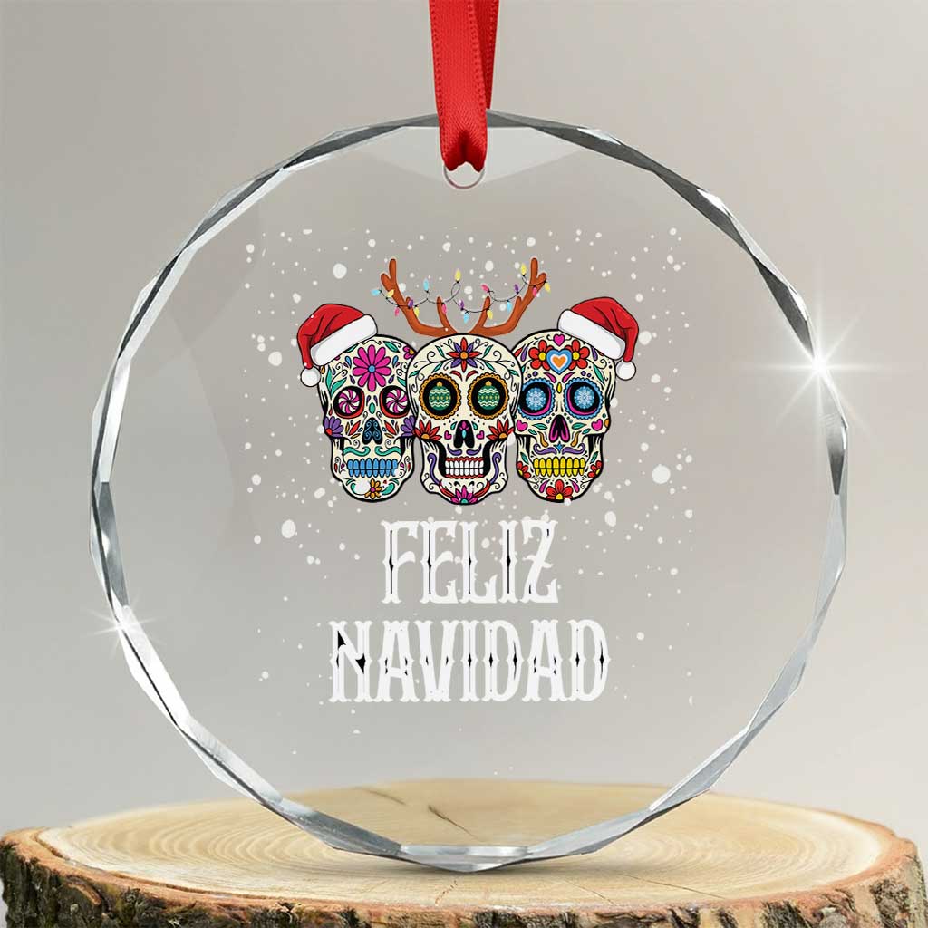Xmas Mexico Feliz Navidad Crystal Glass Ornament Mexican Sugar Skulls Reindeer Santa TS09 Transparent Glass 3'' Circle Print Your Wear