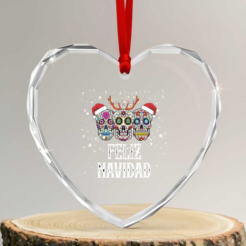 Xmas Mexico Feliz Navidad Heart Crystal Glass Ornament Mexican Sugar Skulls Reindeer Santa TS09 Transparent Glass 3'' Heart Print Your Wear