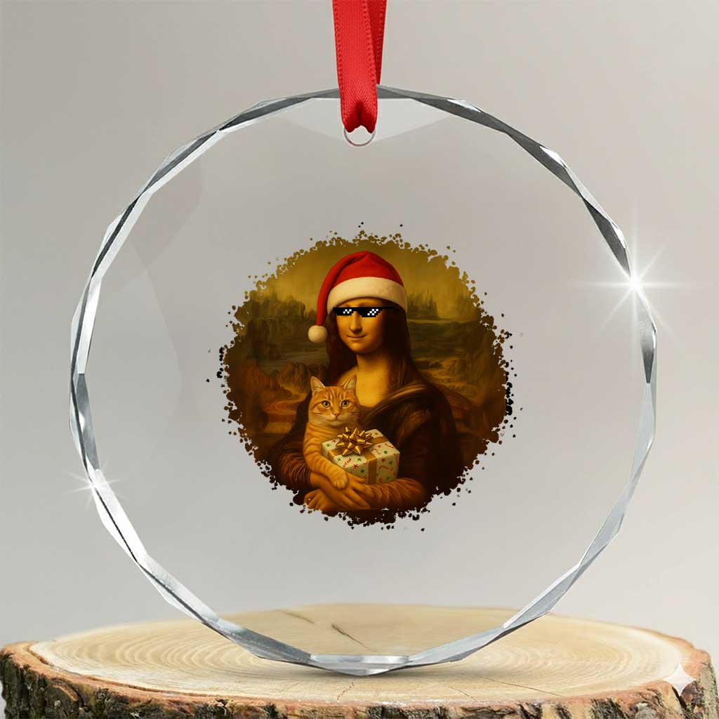 Xmas Mona Lisa Crystal Glass Ornament Funny Holiday Kitty Lover TS12 Transparent Glass 3'' Circle Print Your Wear