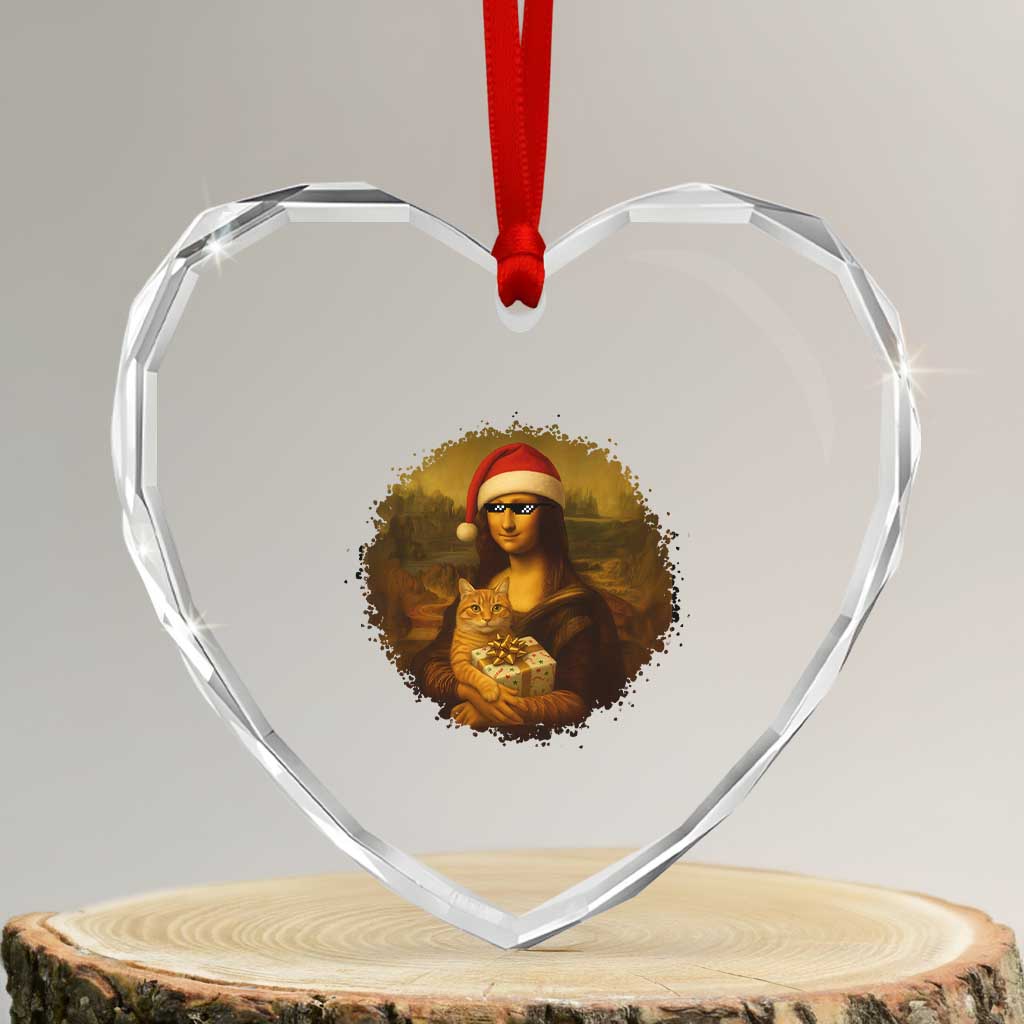 Xmas Mona Lisa Heart Crystal Glass Ornament Funny Holiday Kitty Lover TS12 Transparent Glass 3'' Heart Print Your Wear