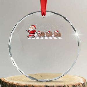 Xmas Moo Deng Crystal Glass Ornament Santa Baby Pygmy Hippo Trendy TS10 Transparent Glass 3'' Circle Print Your Wear