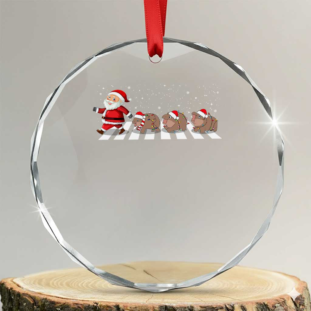 Xmas Moo Deng Crystal Glass Ornament Santa Baby Pygmy Hippo Trendy TS10 Transparent Glass 3'' Circle Print Your Wear