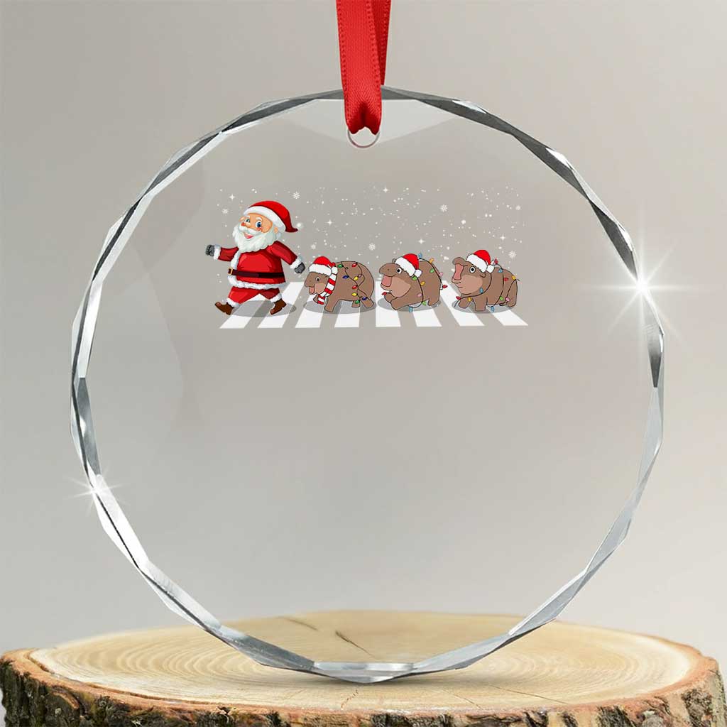Xmas Moo Deng Crystal Glass Ornament Santa Baby Pygmy Hippo Trendy TS10 Transparent Glass 3'' Circle Print Your Wear