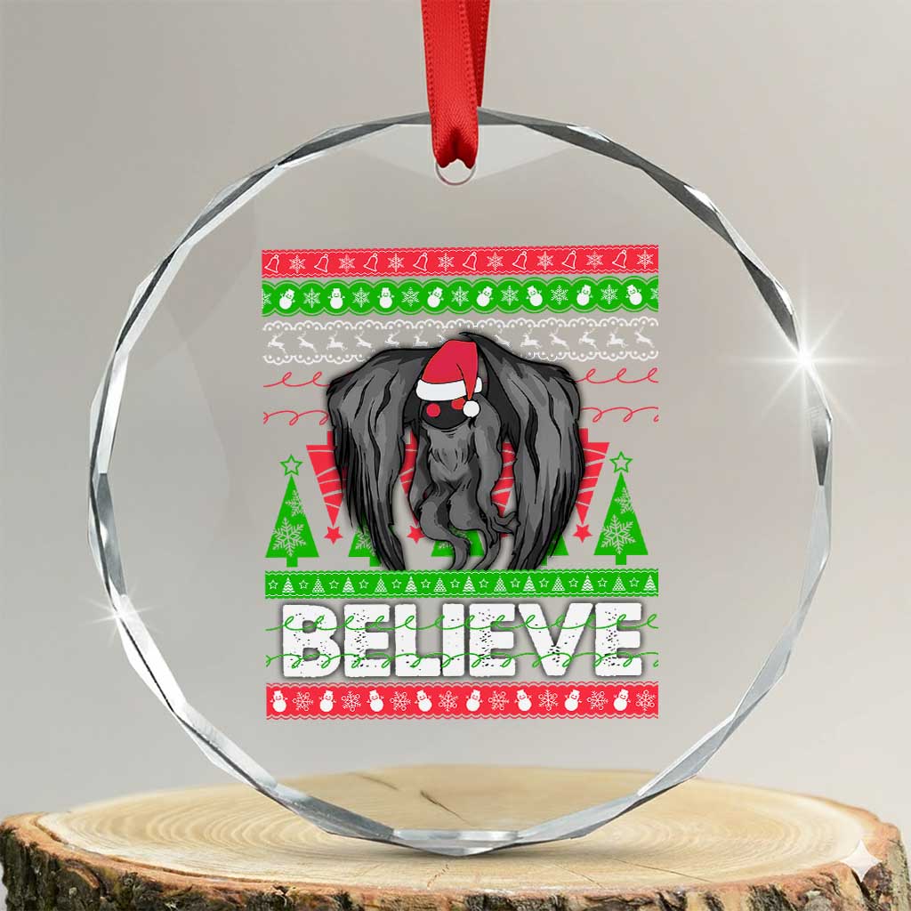 Xmas Mothman Crystal Glass Ornament Believe Cryptmas Cryptid Monster Point Pleasant TS02 Transparent Glass 3'' Circle Print Your Wear