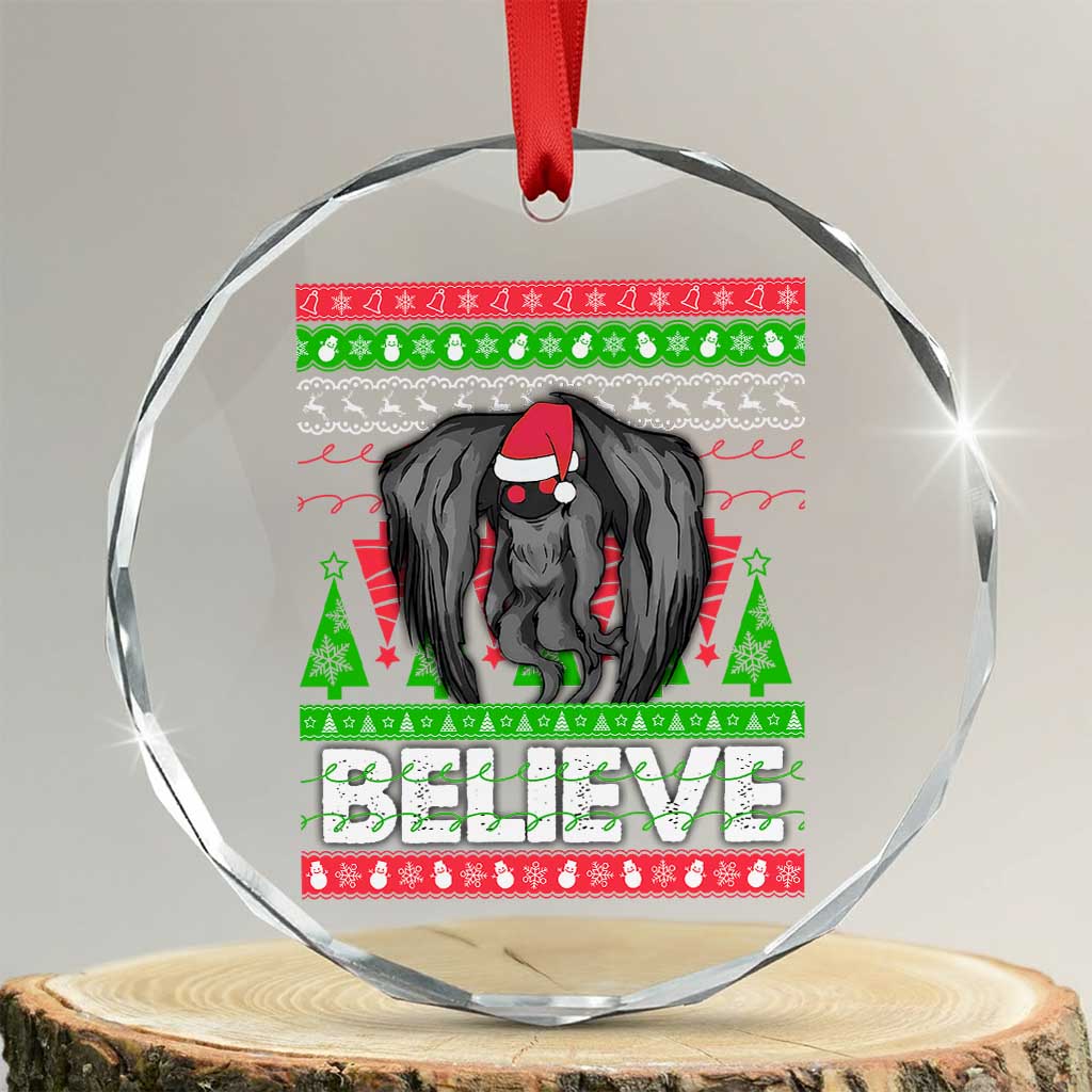 Xmas Mothman Crystal Glass Ornament Believe Cryptmas Cryptid Monster Point Pleasant TS02 Transparent Glass 3'' Circle Print Your Wear