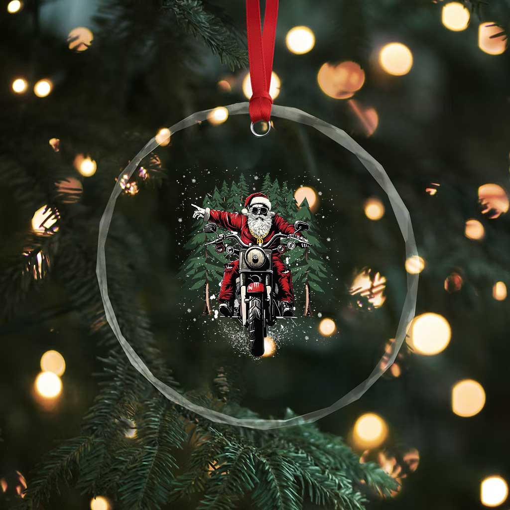 Xmas Motorcycle Crystal Glass Ornament Santa Biker Riding Motorcycle TS10 Print Your Wear