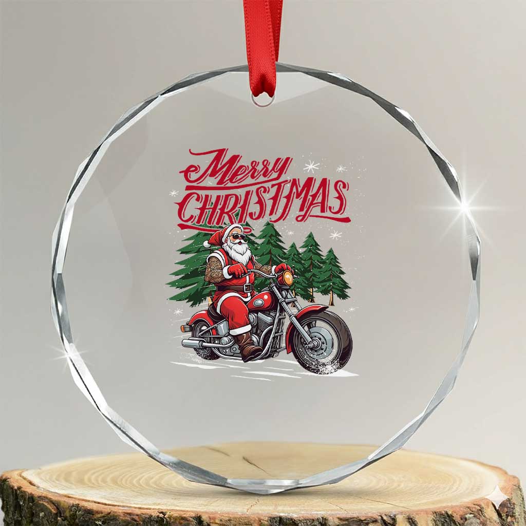 Xmas Motorcycle Santa Crystal Glass Ornament Funny Motorbike Rider Grandpa Merry Xmas TS10 Transparent Glass 3'' Circle Print Your Wear