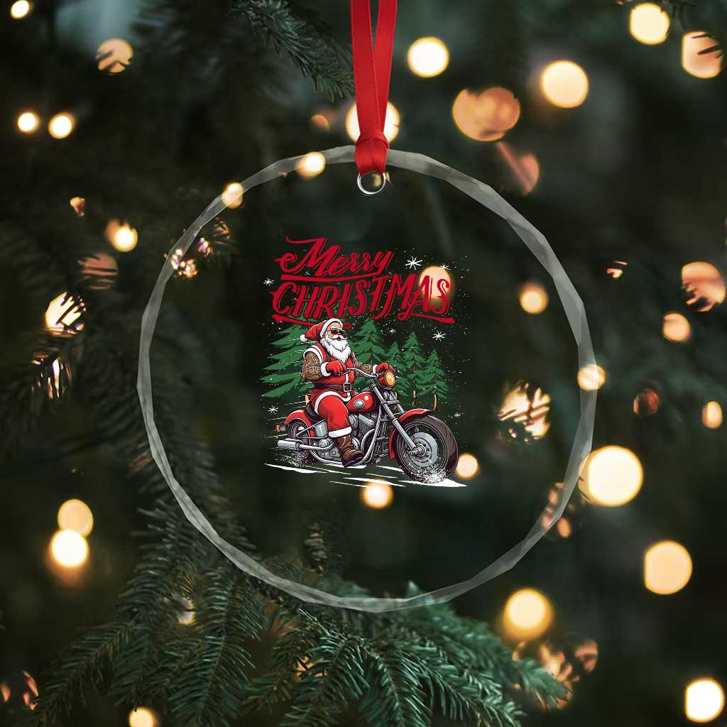 Xmas Motorcycle Santa Crystal Glass Ornament Funny Motorbike Rider Grandpa Merry Xmas TS10 Print Your Wear