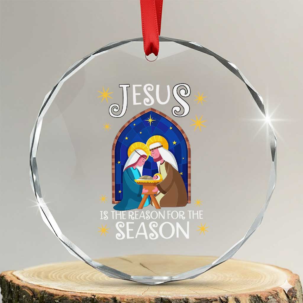 Xmas Nativity Crystal Glass Ornament Jesus Is The Reason For The Season TS09 Transparent Glass 3'' Circle Print Your Wear