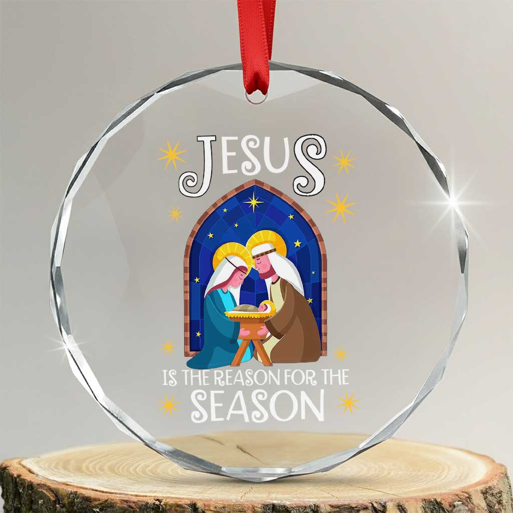 Xmas Nativity Crystal Glass Ornament Jesus Is The Reason For The Season TS09 Transparent Glass 3'' Circle Print Your Wear